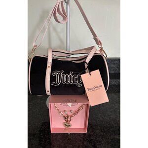 Juicy Couture Black & Pink Mini Barrel Bag With Gold Heart Pendant Necklace Set